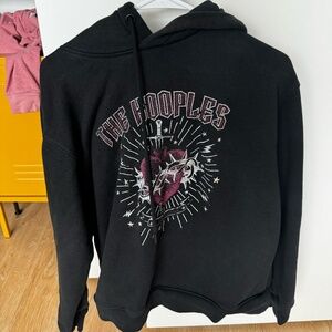 THE KOOPLES  BLACK HOODIE WITH DAGGER THROUGH HEART SERIGRAPHY